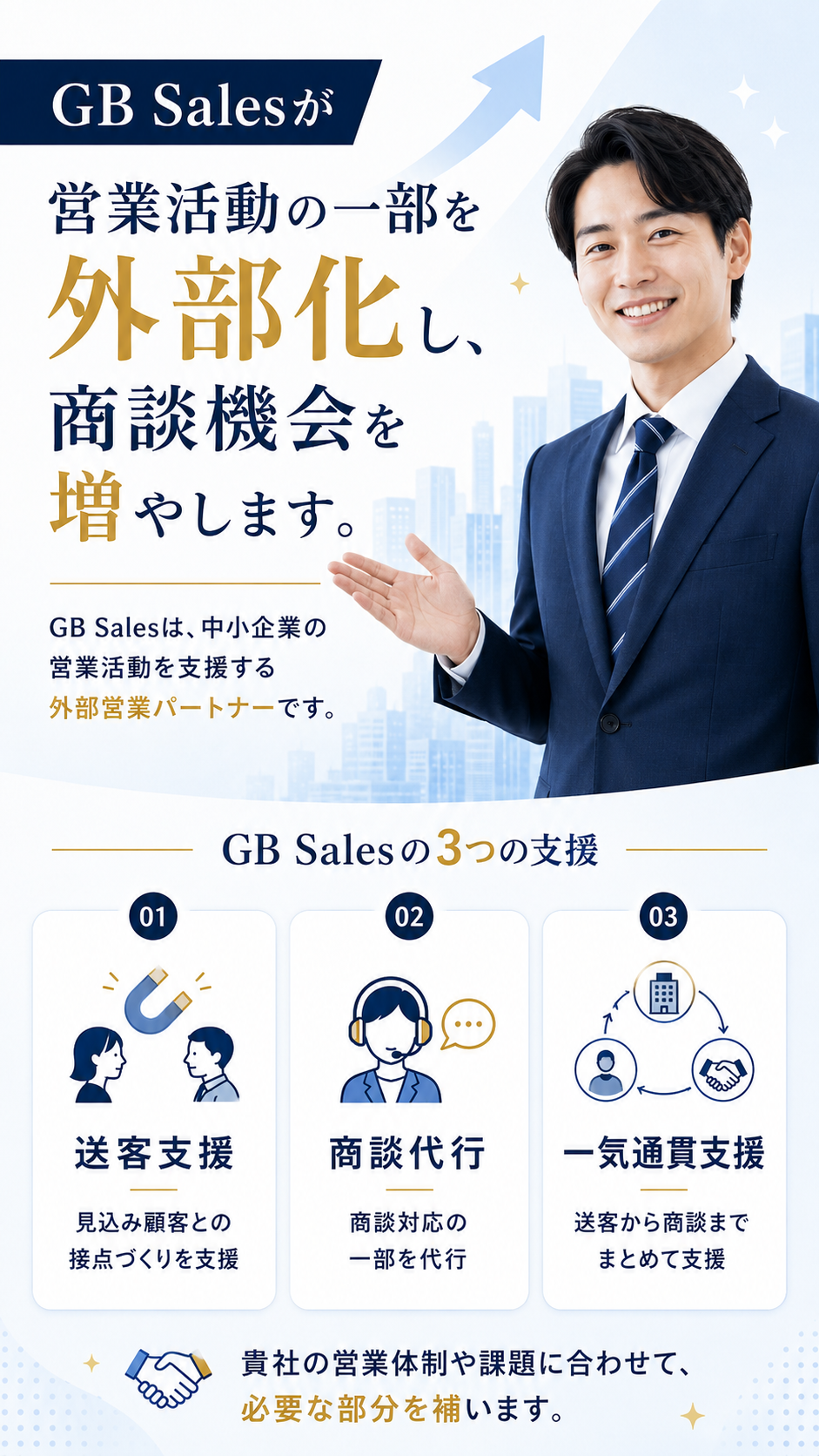 GB Salesが営業活動を外部化し、商談機会を増やします。